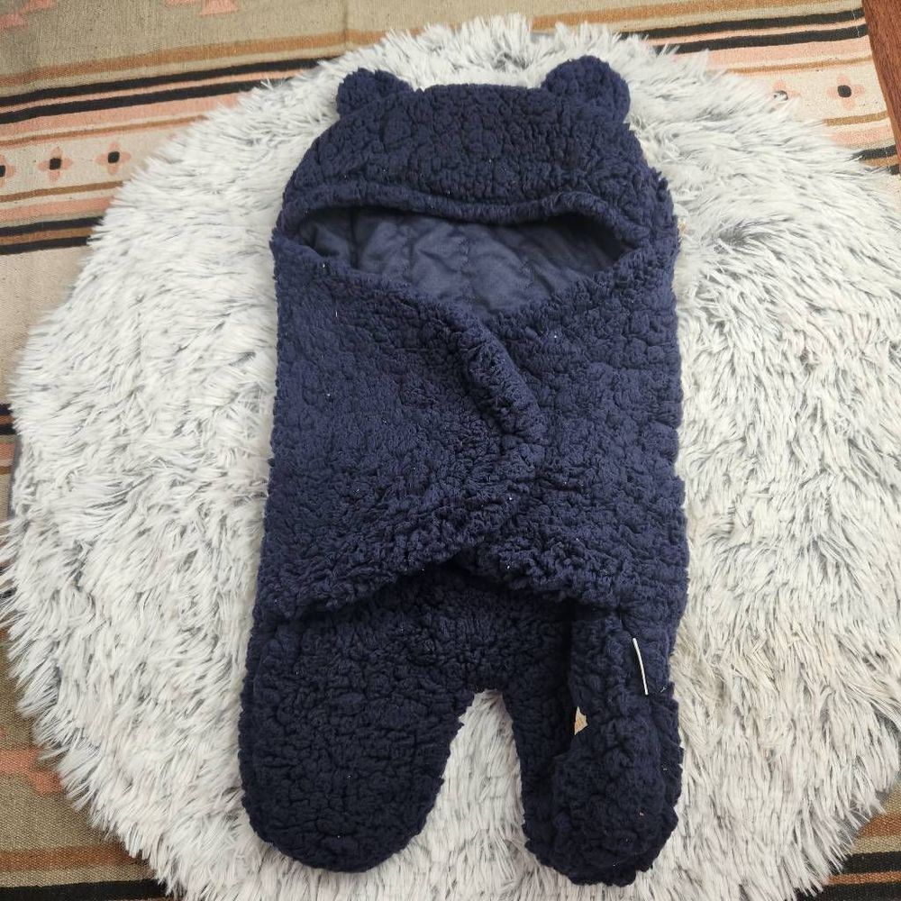 BlueSnail Blanket Baby Sleeping Cold Weather Wrap Swaddle Plush (Navy)